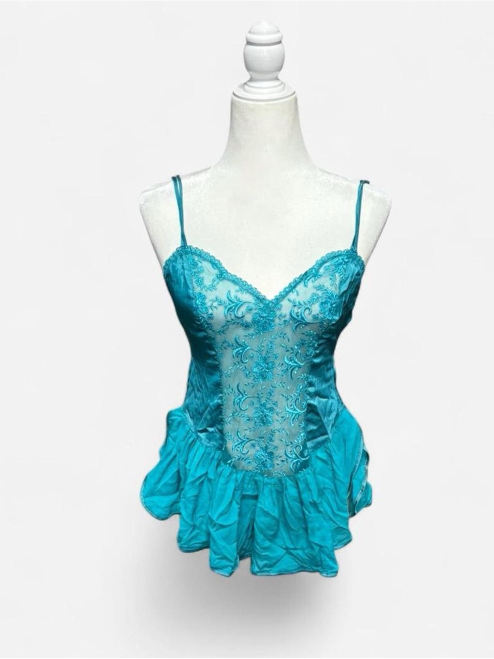 Lace-Embellished Teal Camisole Top
